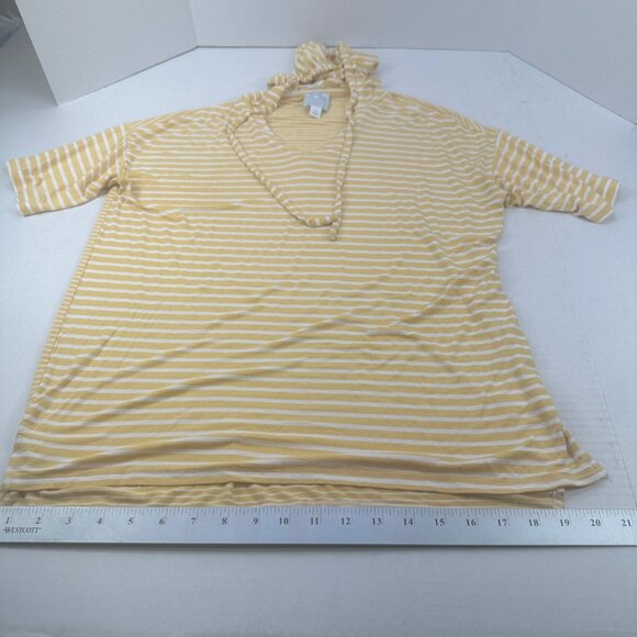 Sunday Women's Size Small Top Hoodie Striped Yellow White Preowned - Picture 9 of 14